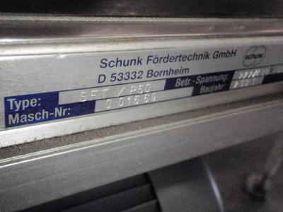 Schunk Fordertechnik SFT/P50 flat belt conveyor mfg. tag