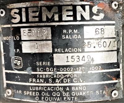 Siemens Gear Box Data Plate View Siemens 1LA2144-4YK32 1 HP Motor