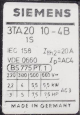 Siemens 3TA20 10-4B Contactor