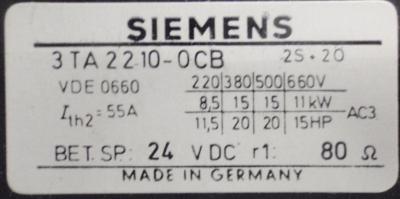 Siemens 3TA22 10-0CB Contactor