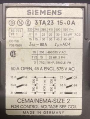 Siemens 3TA23 15-0A Contactor