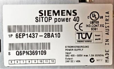 Power Supply Data Plate View Siemens 6EP1437-2BA10 Power Supply