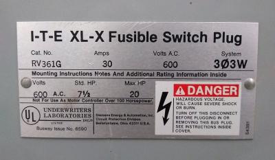 Siemens Cat No. RV361G I-T-E XL-X Fusible Switch