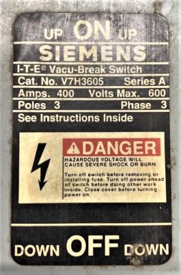 Siemens V7H3605 ITE Vacu-Break Safety Switch