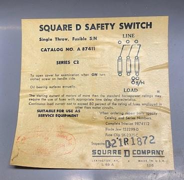 Square D A-87411 Series C2 Fusible Disconnect Switch