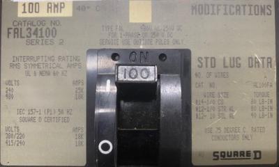 Square D FAL34100 Series-2 100 Amp Circuit Breaker