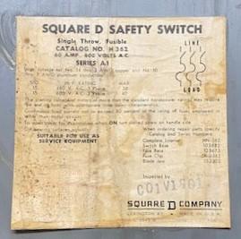 Square D H362 Series A1 Enclosed Fusible Safety Switch