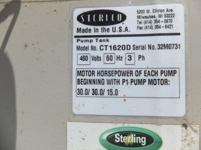 Sterling/Sterlco 1000 gallon water tank with pumps data tag