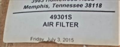 Air Filter Element Box Tag View Sullair 49301S Air Filter Element