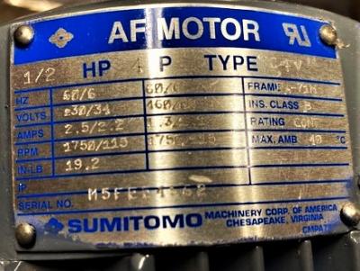 Sumitomo TCFV 1/2 HP 4 P Motor with SM-Hyponic Gearbox