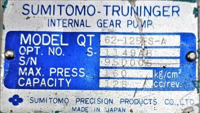 Pump Data Plate View Sumitomo-Truninger QT62-125FS-A Internal Gear Pump
