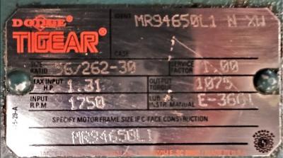 Gear Box Data Plate View Tigear MR94650L-1 Gear Box
