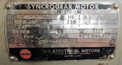 Motor Data Plate View US Motors 1/4 HP Motor