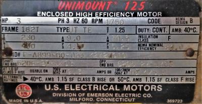 Motor Data Plate View US Electrical Motors 3 HP Blower