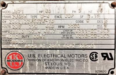Motor Data Plate View US Electrical N871 40 HP Motor