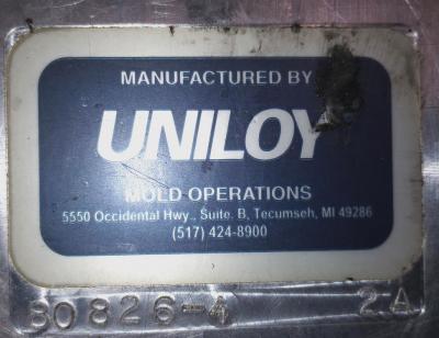 Uniloy 80826-4 Square Gallon Mold data tag