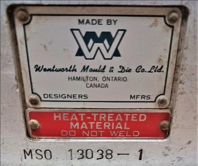 Mold Data Plate View Wentworth Mould & Die 12 oz Cylinder Bottle Blow Mold