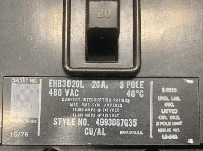 Westinghouse EHB3020L 20 Amp Circuit Breaker