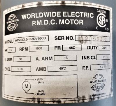 Motor Data Plate View Worldwide Electric 1.5 HP PMDC Motor