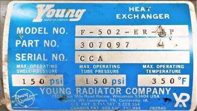 Heat Exchanger Data Plate View Young F-502-ER-4P Heat Exchanger