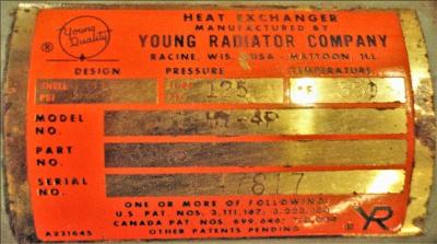 Data Plate View Young Radiator Company F-301-HY-4P Heat Exchanger