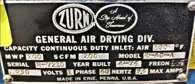 Air Dryer Data Plate View Zurn R-40-A General Air Dryer