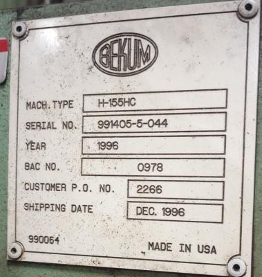 Bekum H-155HC Data Plate