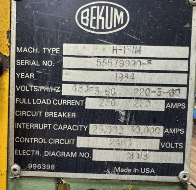 Bekum H-151M Data Plate