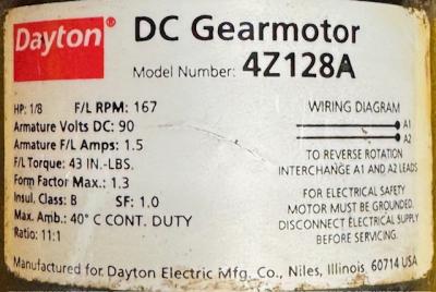 Dayton Gearmotor info plate